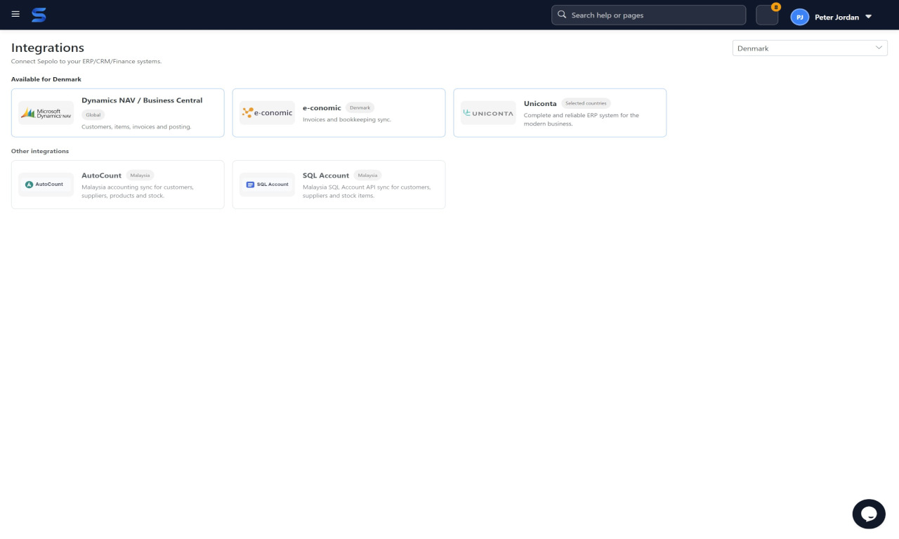Sepolo ERP integrations overview